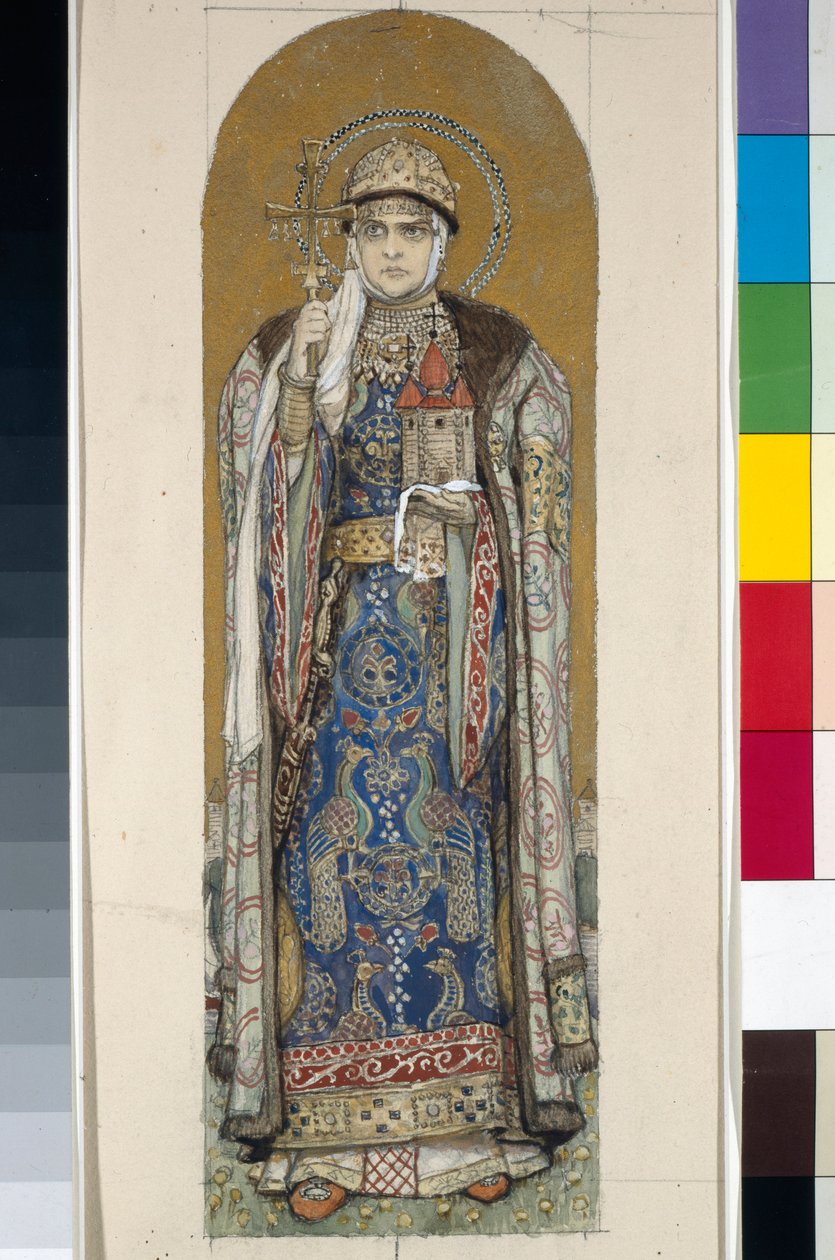 Pyhä Olga, Kiovan prinsessa (Opiskelu freskoille Kiovan Pyhän Vladimirin katedraalissa) tekijältä Victor Mikhailovich Vasnetsov