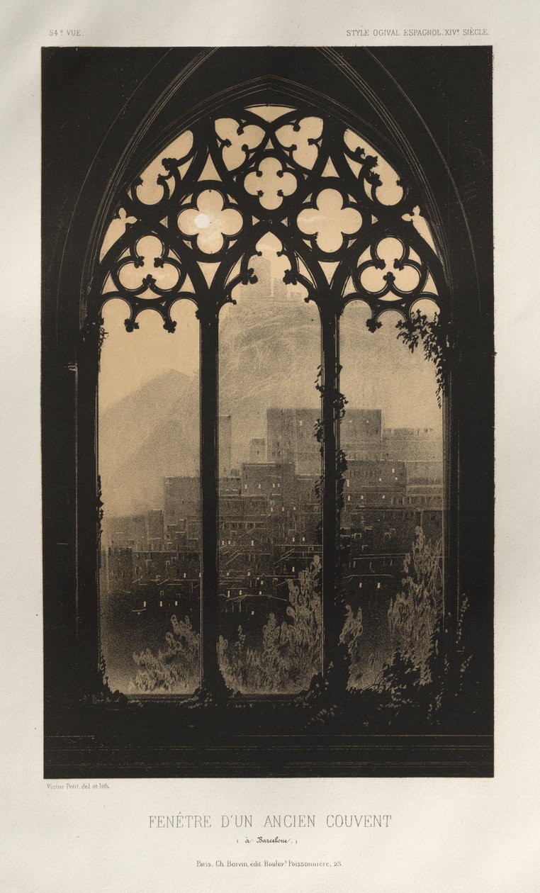 Kuvankaunis arkkitehtuuri tai 1400-luvun monumentit. Ja XVI. Vuosisatoja: Ranskan linnat XV ja XVI vuosisadalla: Pl. 54, Entisen luostarin ikkuna (Barcelona) tekijältä Victor Petit