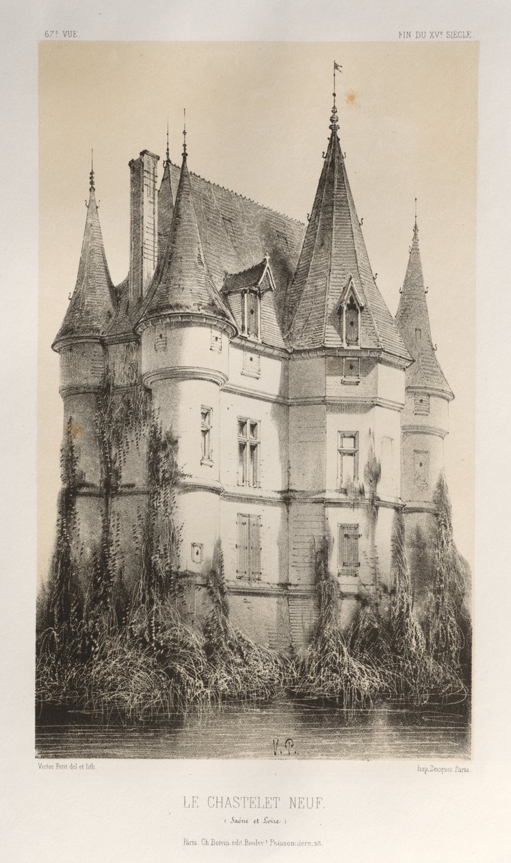 Kuvankaunis arkkitehtuuri tai 1400-luvun monumentit. Ja XVI. Vuosisatoja: Ranskan linnat XV ja XVI vuosisadalla: Pl. 67, Le Chastenet-Neuf Saône et Loire) tekijältä Victor Petit