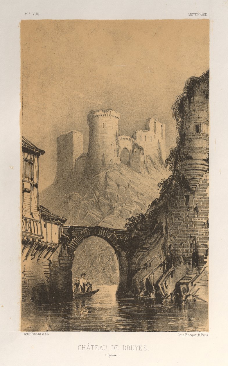 Kuvankaunis arkkitehtuuri tai 1400-luvun monumentit. Ja XVI. Vuosisatoja: Chateaux De France XV ja XVI vuosisadalla: Pl. 12, Chateau De Druyes (Yonne) tekijältä Victor Petit