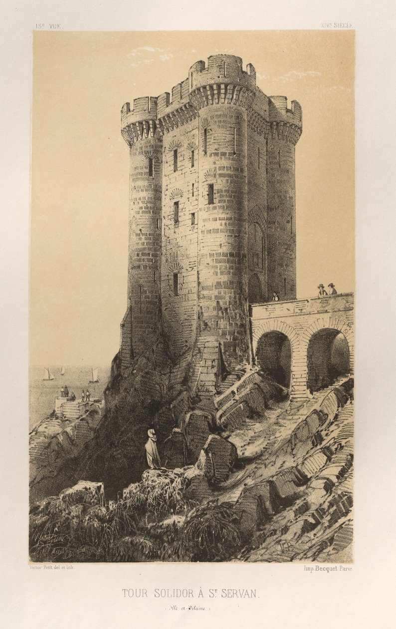 Kuvankaunis arkkitehtuuri tai 1400-luvun monumentit. Ja XVI. Vuosisatoja: Chateaux De France XV ja XVI vuosisadalla: Pl.13, Solidor Tower St. Servanissa (Ille-et-Vilaine) tekijältä Victor Petit