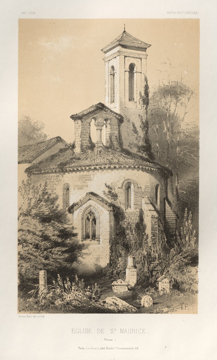 Kuvankaunis arkkitehtuuri tai 1400-luvun monumentit. Ja XVI. Vuosisatoja: Chateaux De France XV ja XVI vuosisadalla: Pl.14, Pyhän Mauriuksen kirkko (Wien) tekijältä Victor Petit