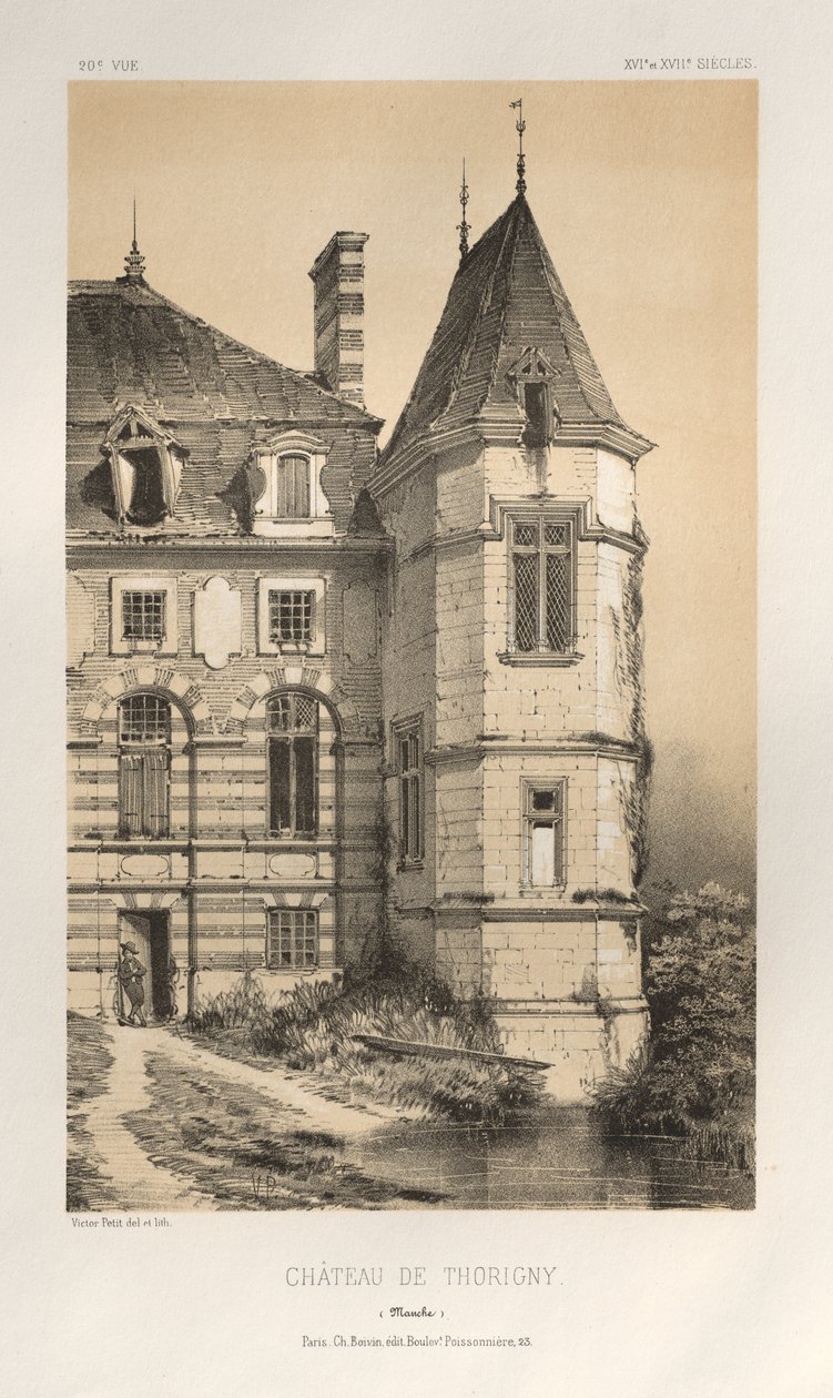 Kuvankaunis arkkitehtuuri tai 1400-luvun monumentit. Ja XVI. Vuosisatoja: Chateaux De France XV ja XVI vuosisadalla: Pl. 20, Chateau De Thorigny (Manche) tekijältä Victor Petit