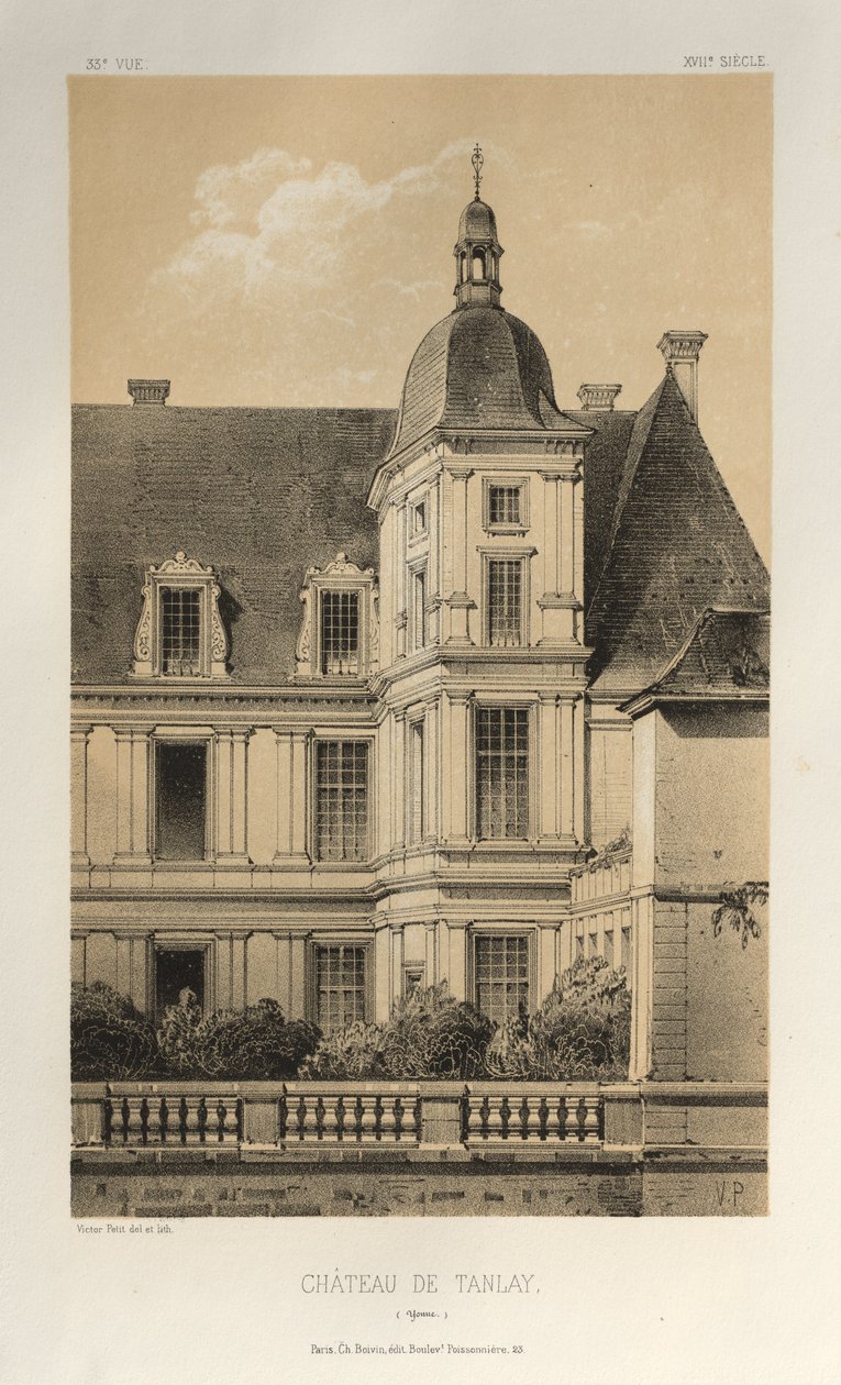 Kuvankaunis arkkitehtuuri tai 1400-luvun monumentit. Ja XVI. Vuosisatoja: Chateaux De France XV ja XVI vuosisadalla: Pl. 33, Château De Tanlay (Yonne) tekijältä Victor Petit