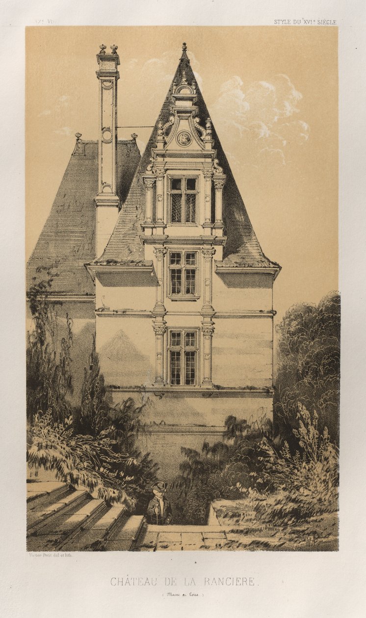 Viehättävää arkkitehtuuria tai 1400-luvun monumentteja. Ja XVI. Vuosisatoja: Chateaux De France XV ja XVI vuosisadalla: Pl. 37, Château De La Ranciere (Maine et Loire) tekijältä Victor Petit