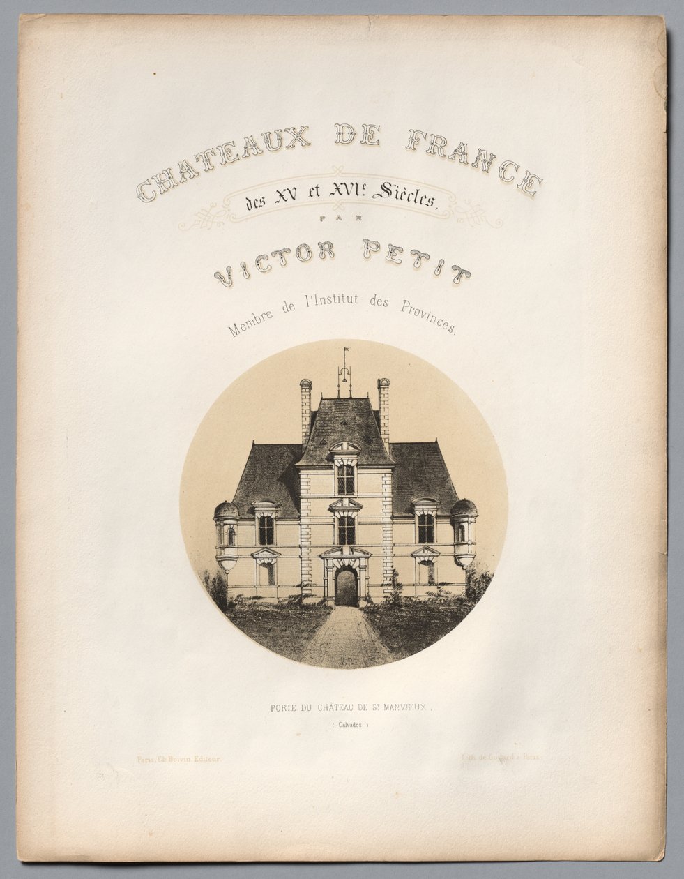 Etutaulu, Château de St Manvieux Calvadosin portti, 1860. tekijältä Victor Petit