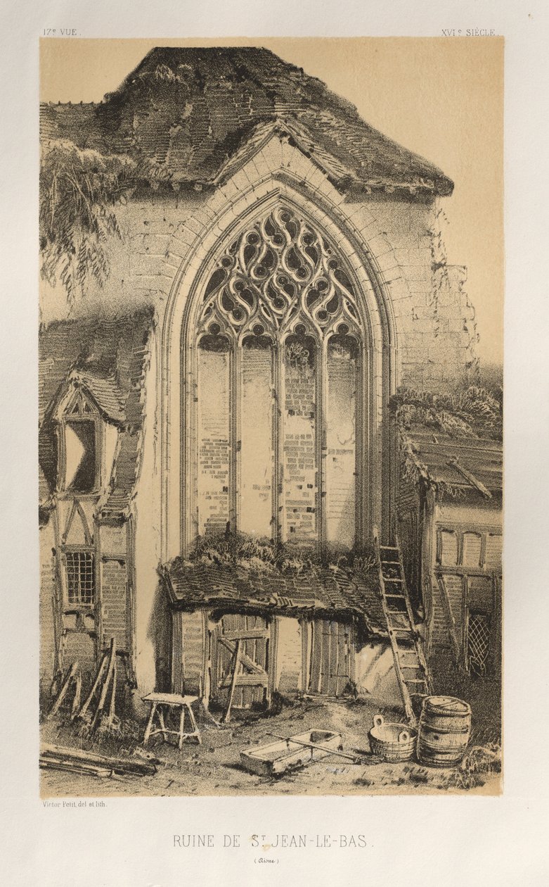 ...Pl.17, Ruin Of St. Jean-Le-Bas Aisne, 1860. tekijältä Victor Petit