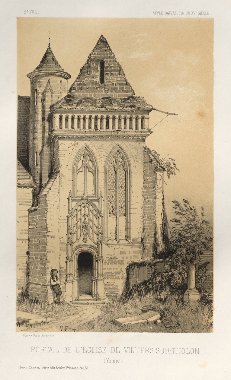 ...Pl.2, Villiers Sur-Tholon Yonnen kirkon portaali, 1860. tekijältä Victor Petit