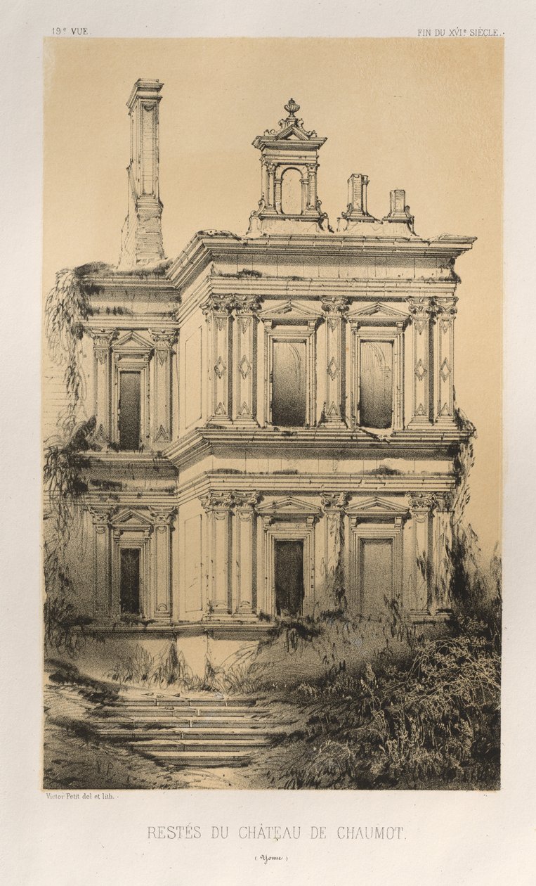 ...pl. 19, Chateau De Chaumot Yonnen jäänteet, 1860. tekijältä Victor Petit