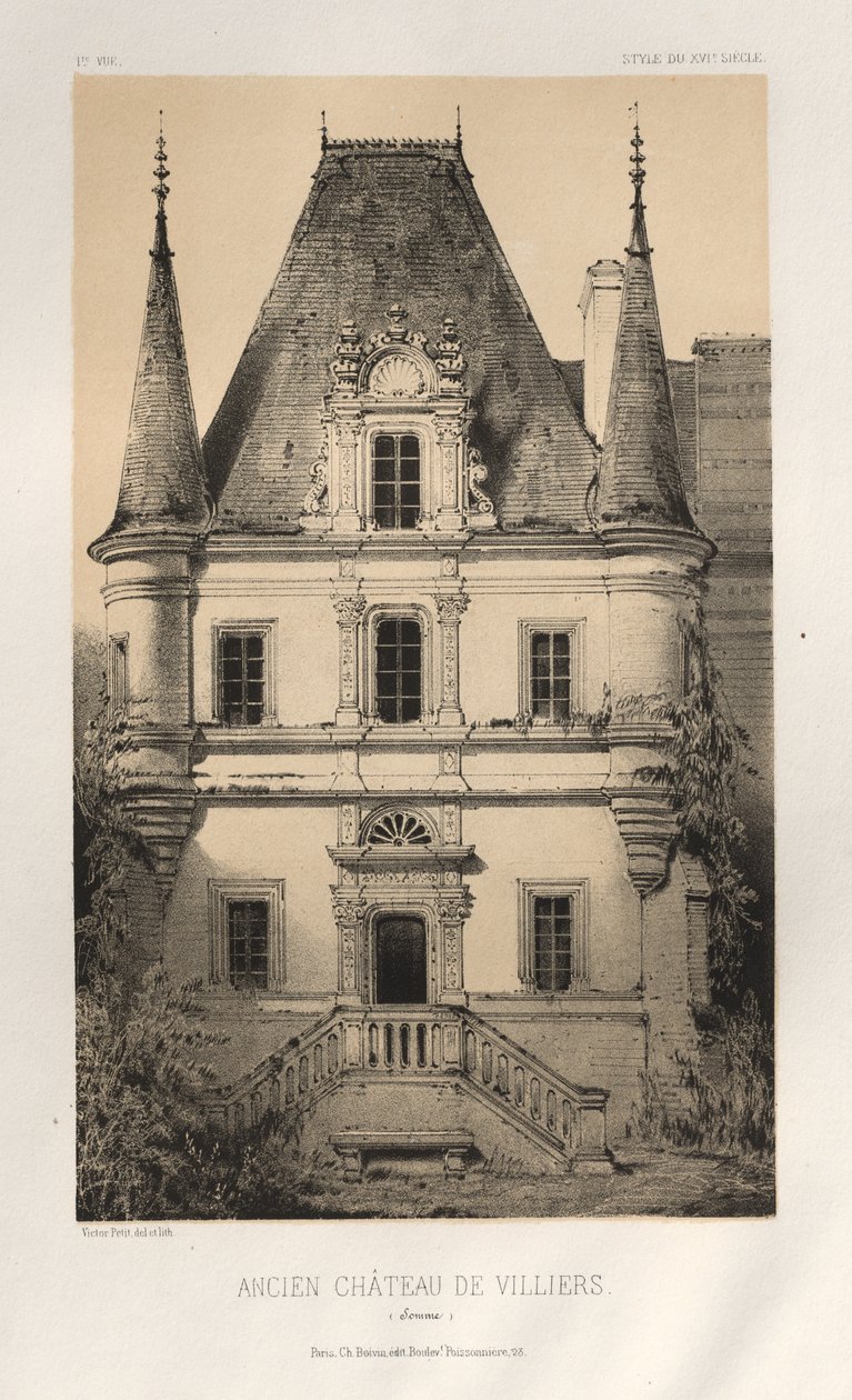 ...pl. 1, entinen Villiers Sommen linna, 1860. tekijältä Victor Petit