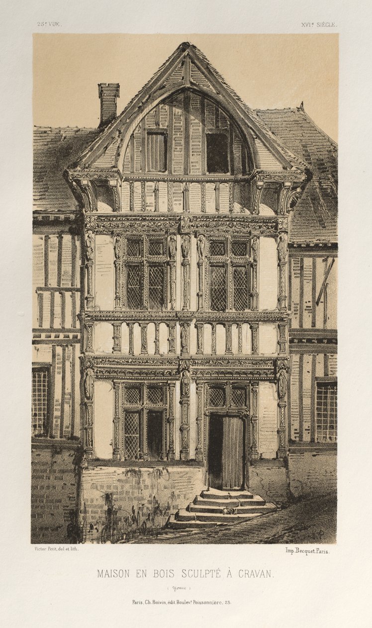 ...pl. 25, Maison En Bois Sculpte A Cravan Yonne, julkaistu 1860. tekijältä Victor Petit