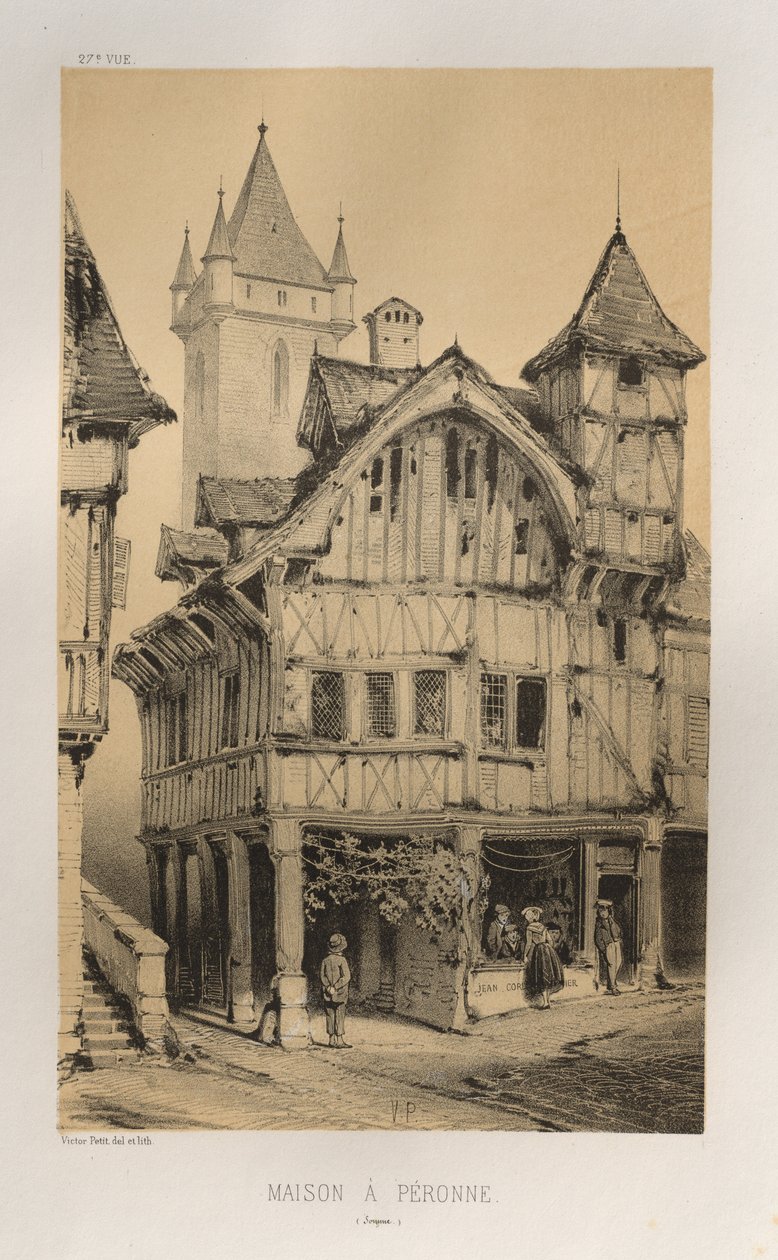 ...Pl. 27, Maison A Peronne Somme, julkaistu 1860. tekijältä Victor Petit