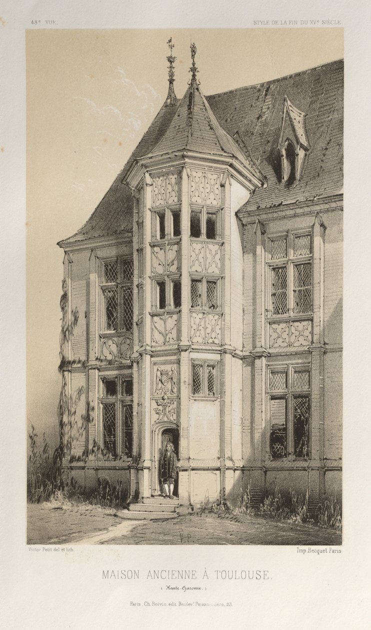 ...pl. 43, vanha talo Toulouse Haute-Garonnessa, 1860. tekijältä Victor Petit