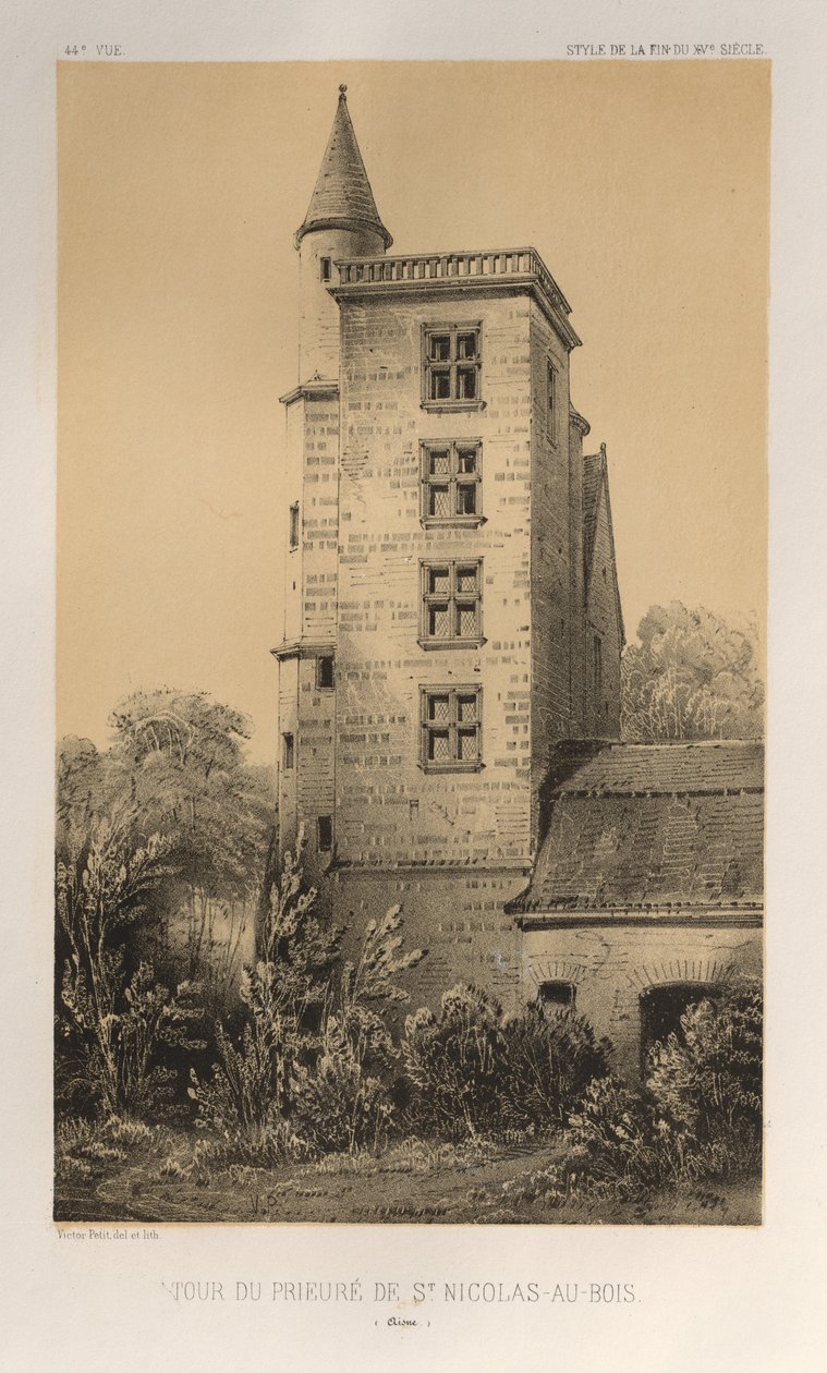 ...pl. 44, St. Nicolas-Au-Bois Aisnen luostarin torni, 1860. tekijältä Victor Petit