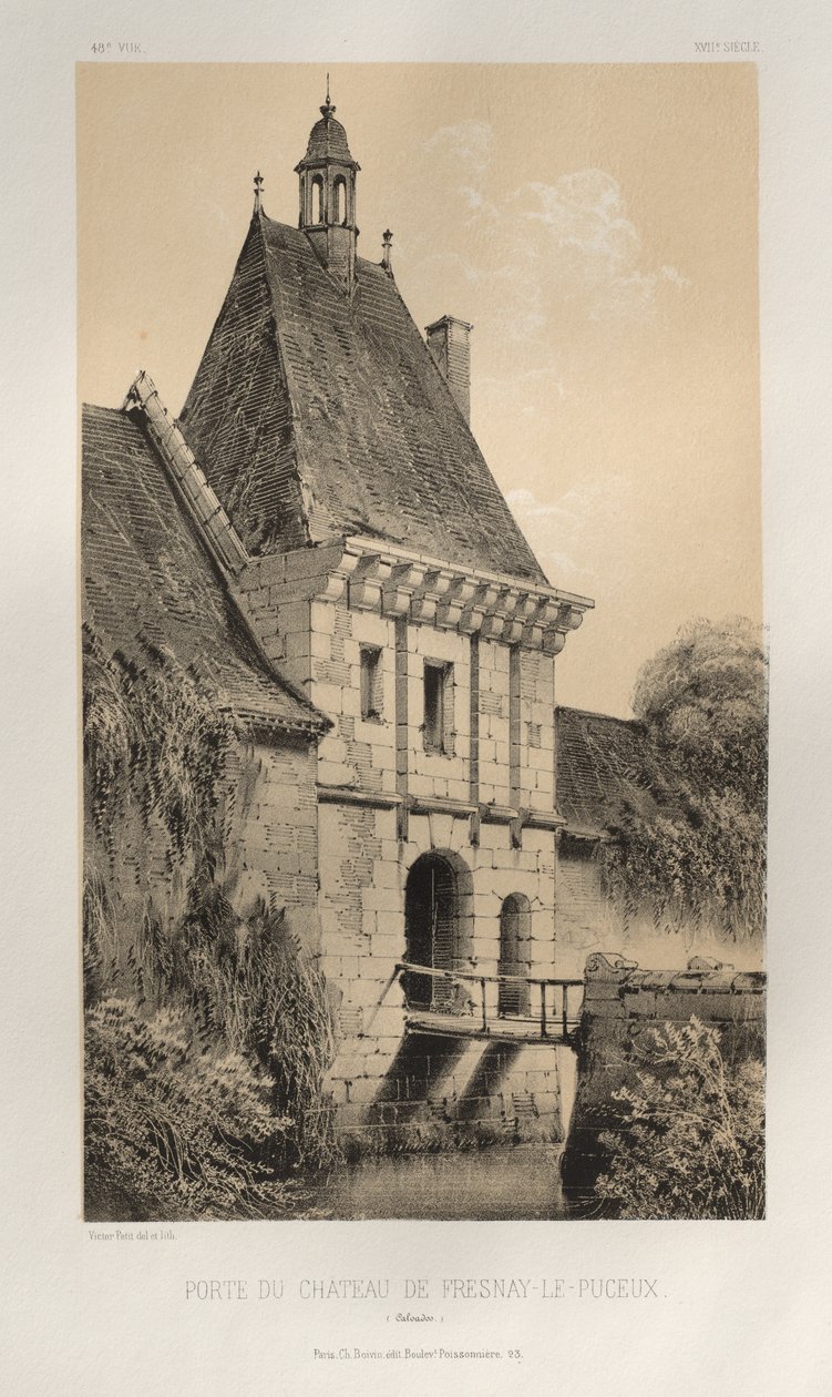 ...pl. 48, Fresnay-Le-Puceux Calvadosin linnan portti, 1860. tekijältä Victor Petit