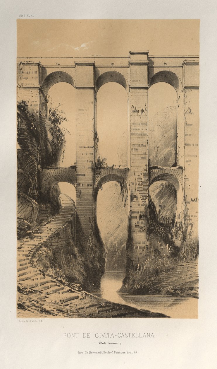 ...pl. 50, Bridge Of Civita-Castellana Roman States, 1860. tekijältä Victor Petit