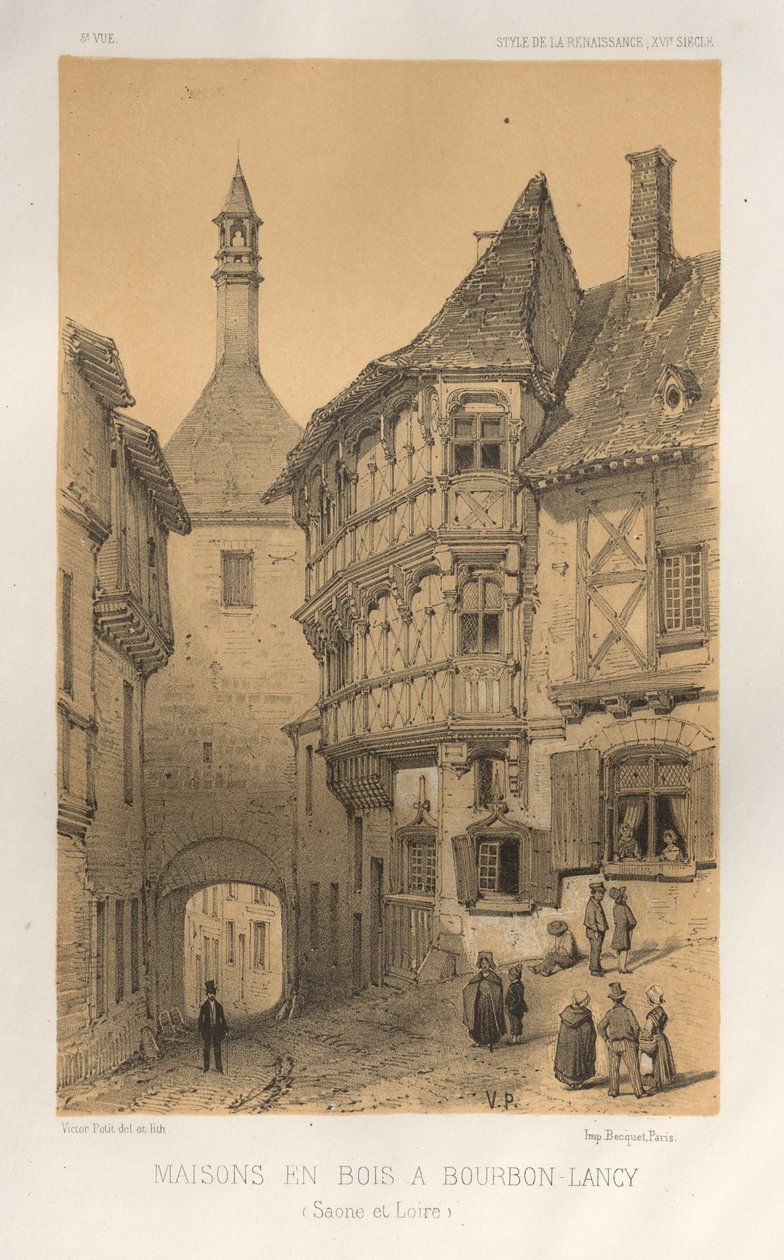 ...pl. 5, puutalo Bourbon-Lancy Saone Et Loiressa, 1860. tekijältä Victor Petit