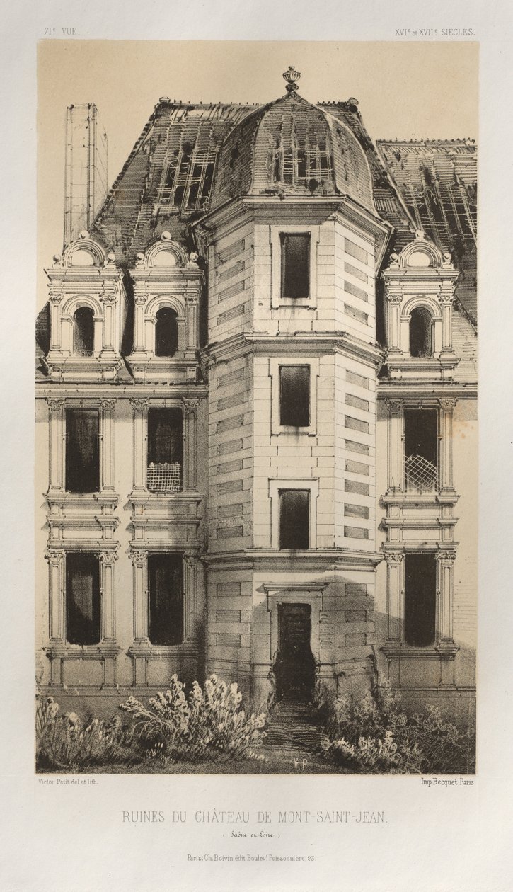 ...pl. 71, Mont-Saint-Jean Saône et Loiren linnan rauniot, 1860. tekijältä Victor Petit