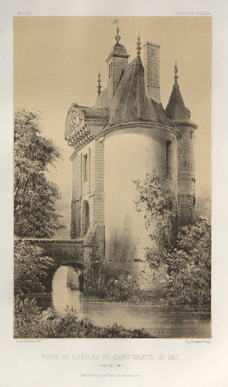 ...pl. 83, Saint-Martin-Du-Bec Seine Infèrieuren linnan portti, 1860. tekijältä Victor Petit