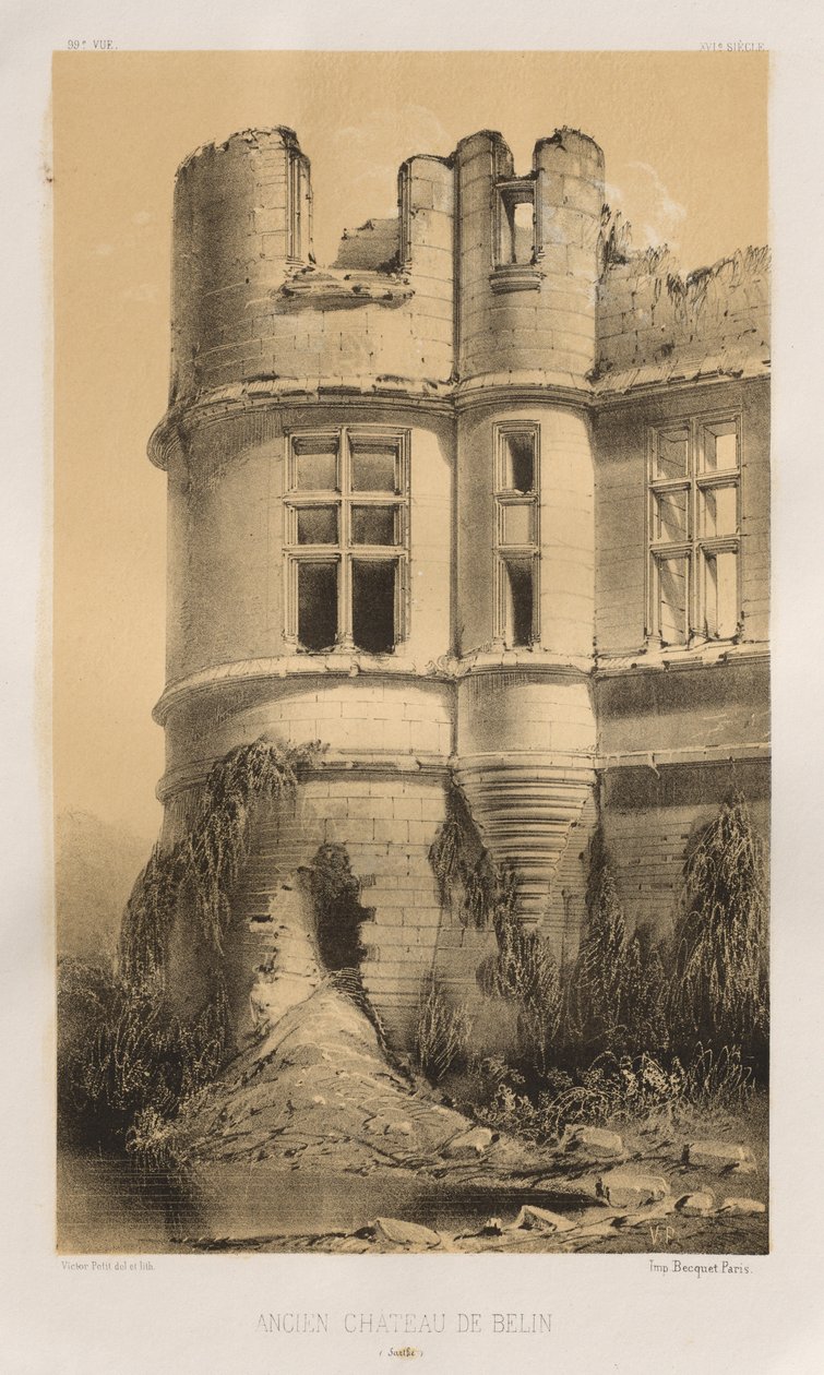 ...pl. 99, Belin Sarthen vanha linna, 1860. tekijältä Victor Petit