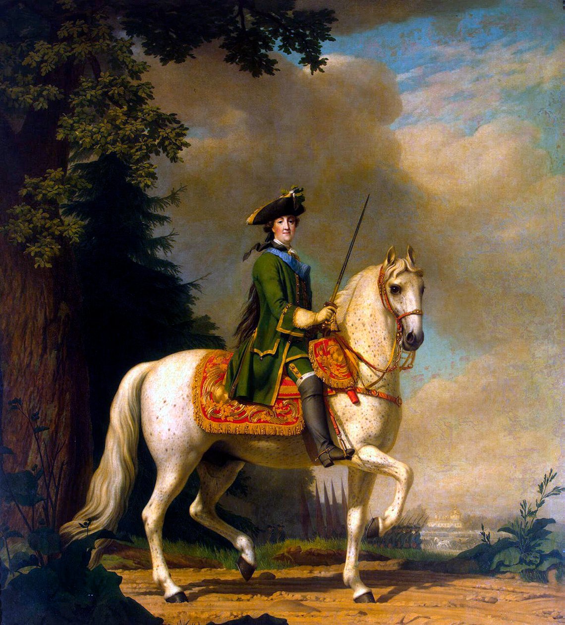 Keisarinna Katariina II:n ratsastusmuotokuva, 1729-1796, vuoden 1762 jälkeen. tekijältä Vigilius Erichsen