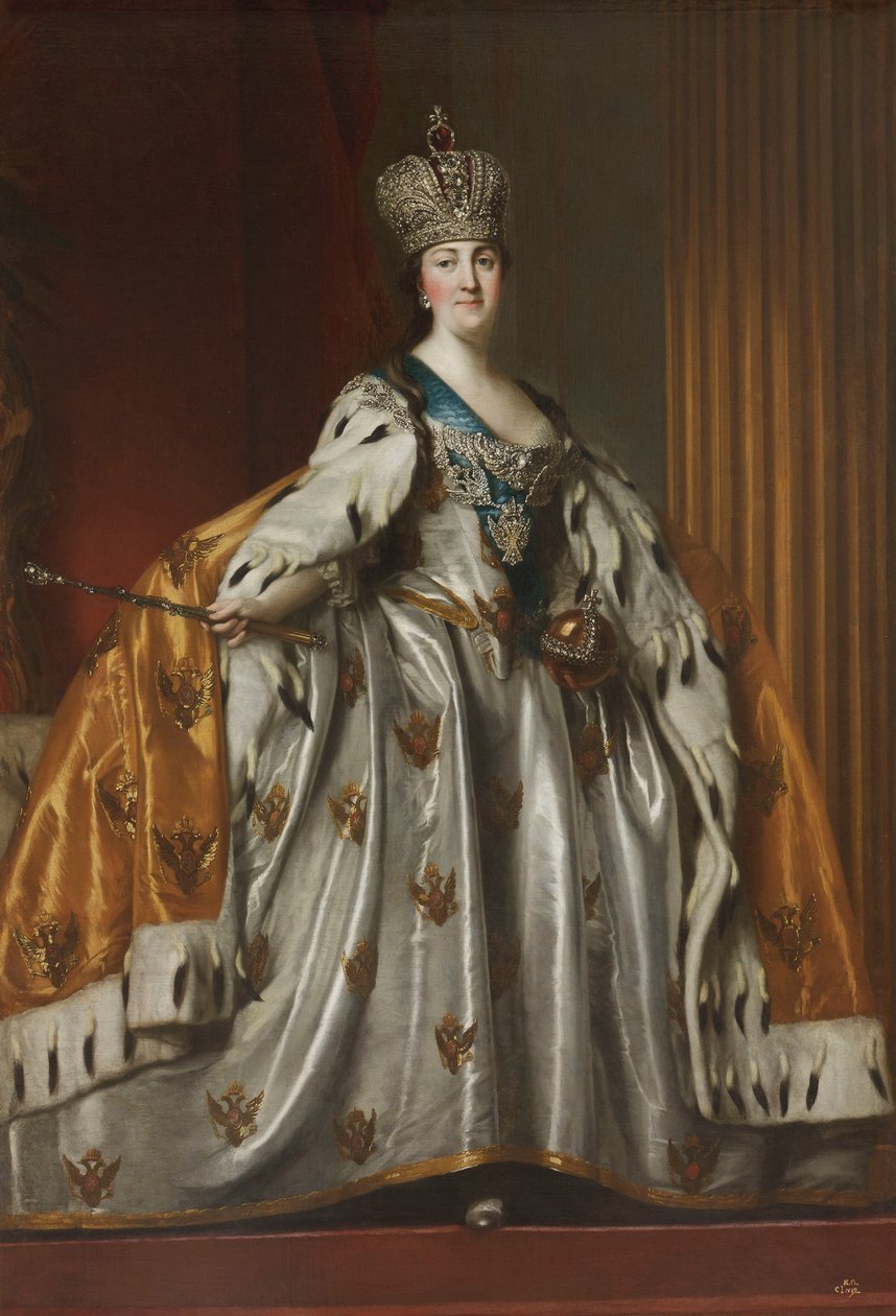 Keisarinna Katariina II:n muotokuva 1729-1796 kruunausvaatteissaan, vuoden 1762 jälkeen tekijältä Vigilius Erichsen
