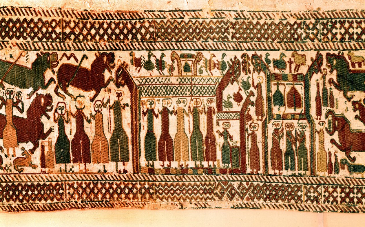 Viikingit: laulajat ja kellonsoittajat. Skogin kirkon kuvakudos, mokka, 1100-luvun loppu. Tukholma, historiallinen museo tekijältä Viking