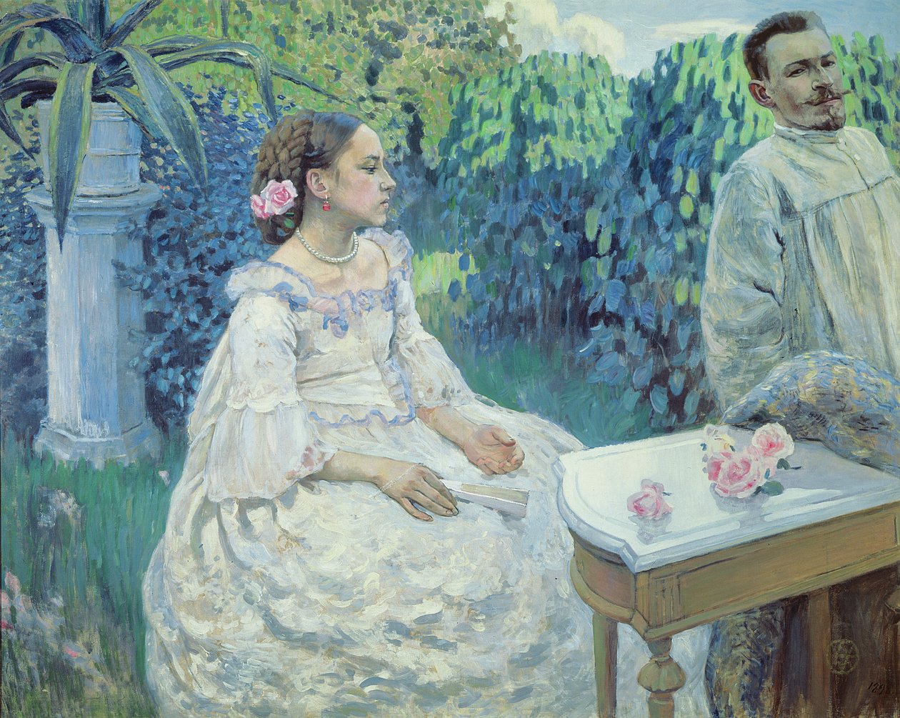 Taiteilijan omakuva sisarensa Elena Borisova-Musatova kanssa, 1898 tekijältä Viktor Elpidiforovich Borisov Musatov