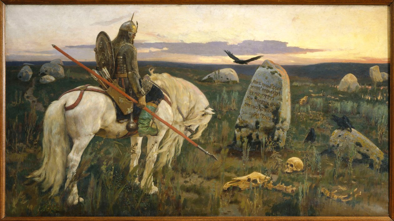 nEnglanti: Vityaz risteyksessänFrancais: Le Chevalier a la Croisee des Cheminsn tekijältä Viktor Mikhaylovich Vasnetsov