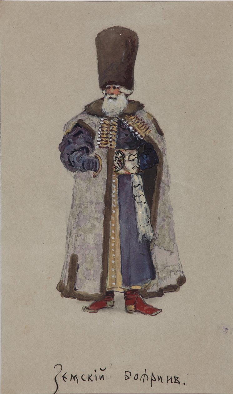 Pukusuunnittelu A. Rubinsteinin oopperaan Kauppias Kalashnikov, 1901 tekijältä Viktor Andreyevich Simov