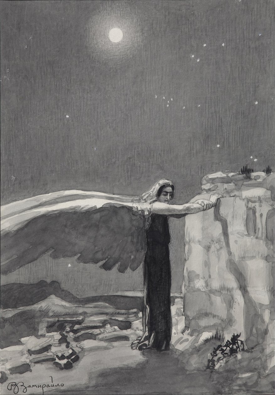 Kuvitus Mikhail Lermontovin runoon Demoni, 1913-1914 tekijältä Viktor Dmitrievich Zamiraylo