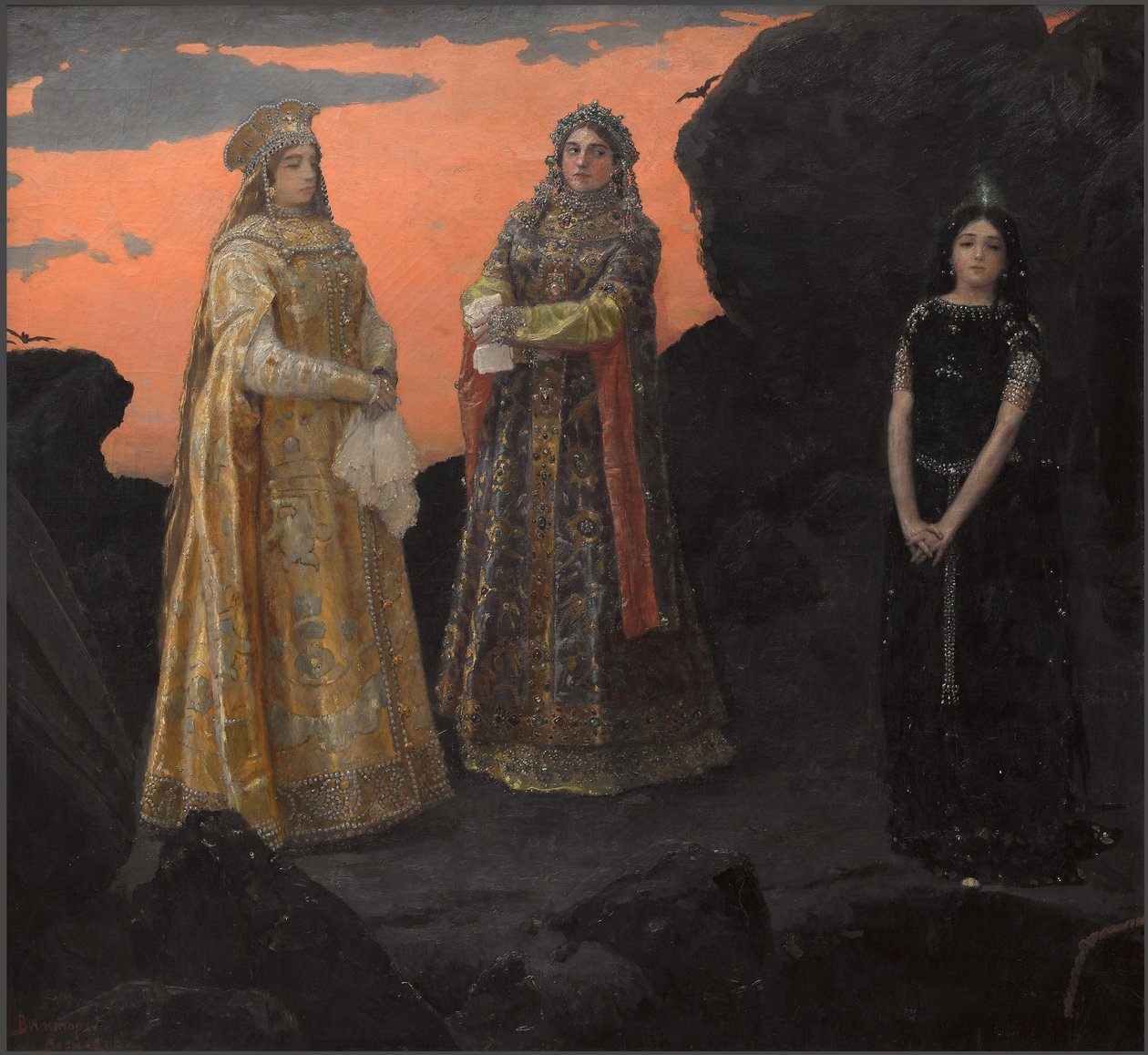 Kolme maanalaisen valtakunnan kuningatarta, 1879. tekijältä Viktor Mikhaylovich Vasnetsov