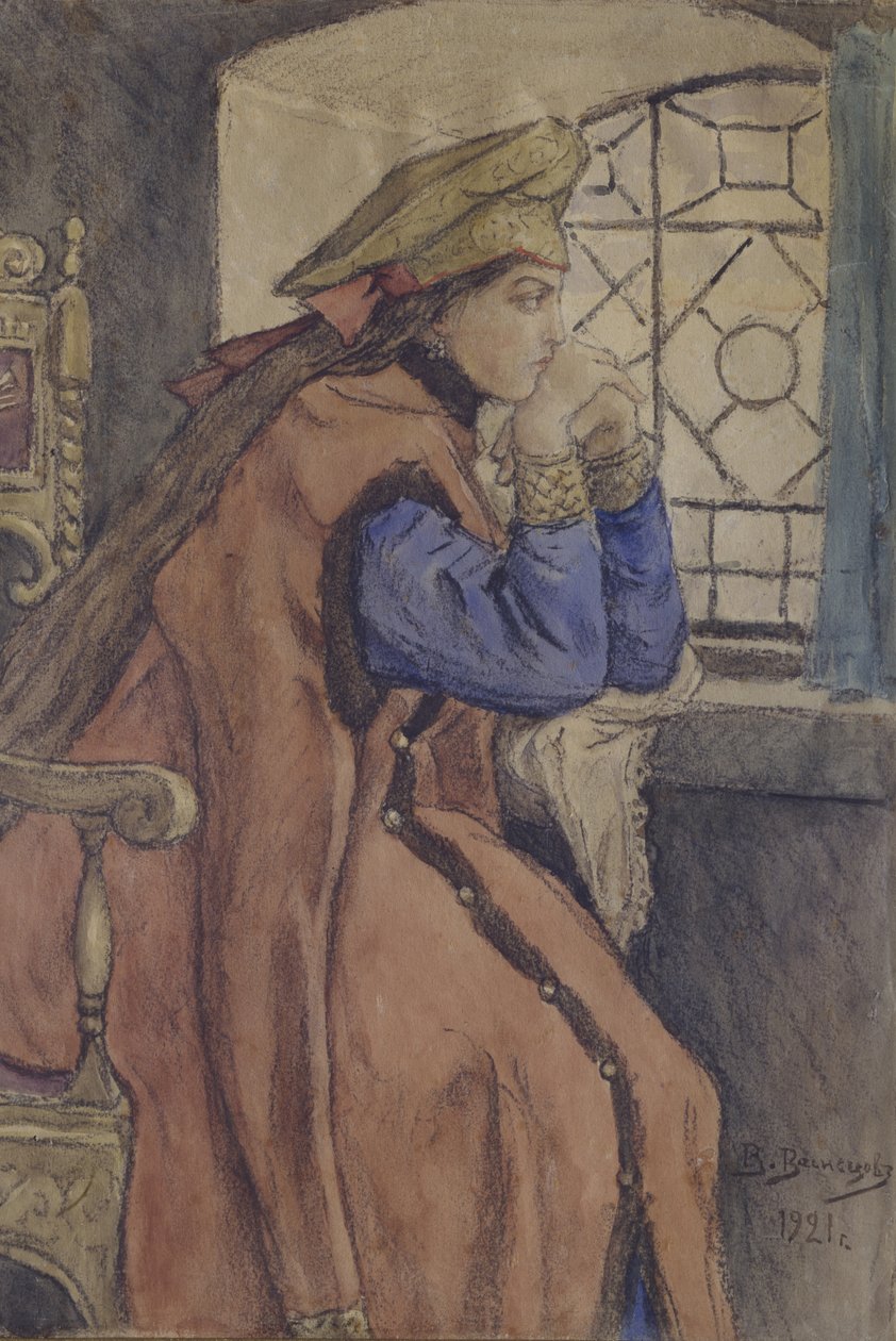 Tsarevna ikkunalla Prinsessa, joka ei koskaan hymyillyt, 1920 tekijältä Viktor Mikhaylovich Vasnetsov