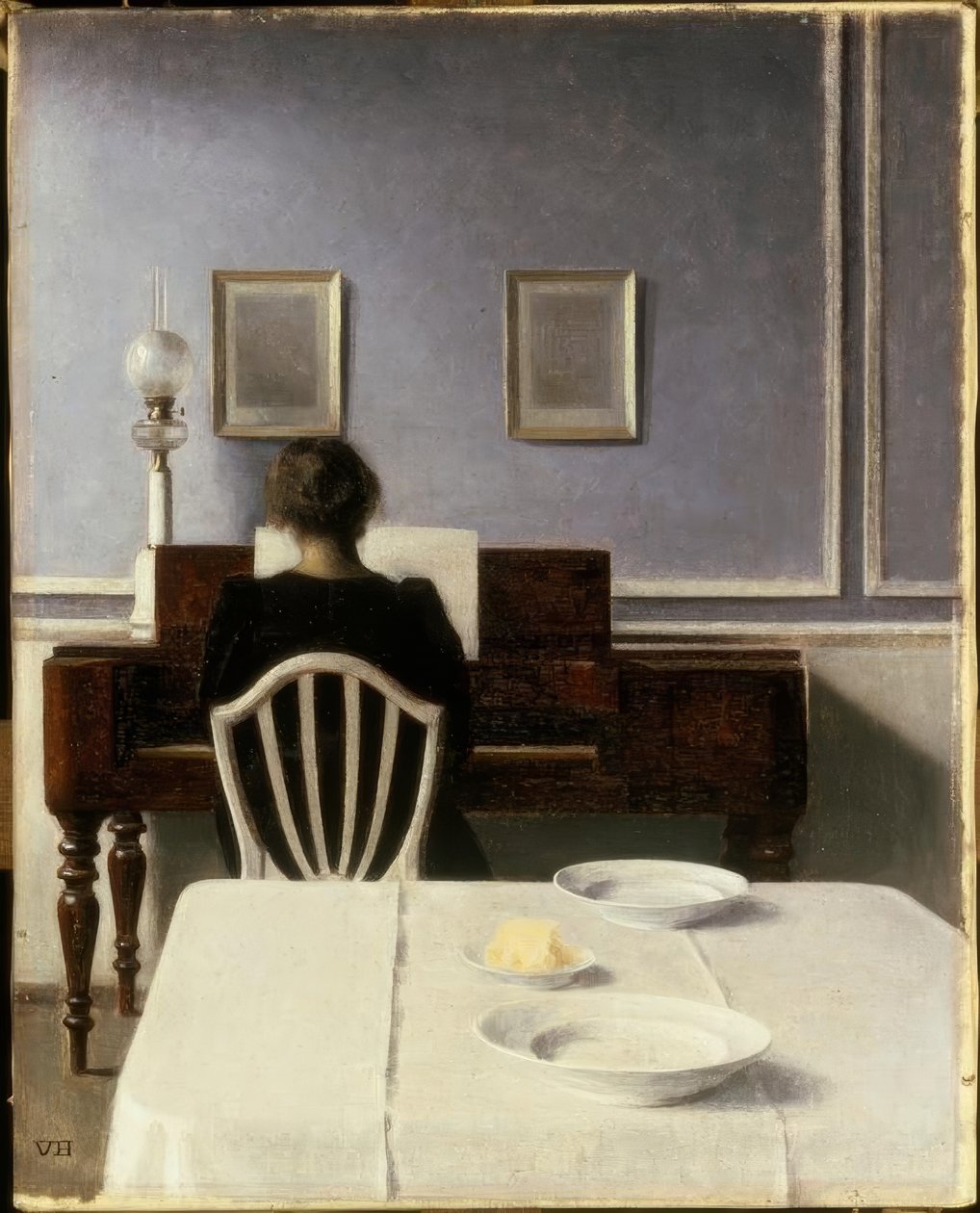 Interieur mit junger Frau am Klavier tekijältä Vilhelm Hammershoi