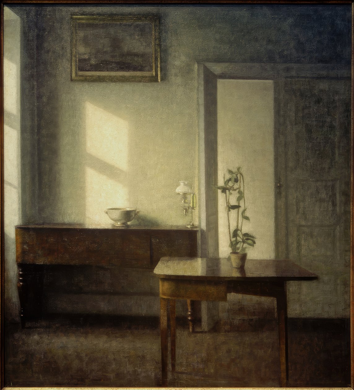 Interieur mit Topfpflanze tekijältä Vilhelm Hammershoi