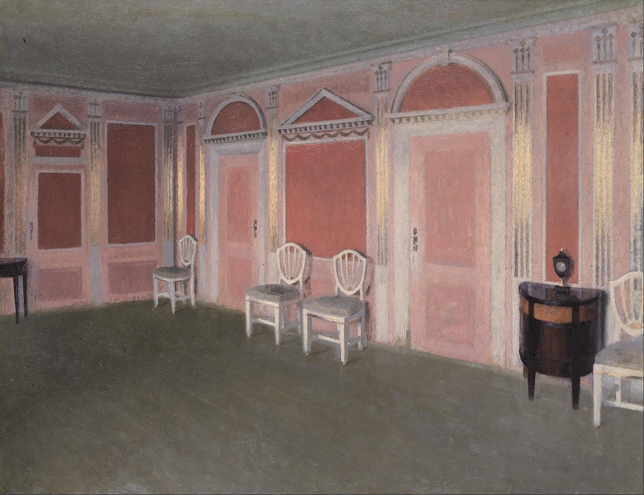 Ludvig XVI -tyylinen interiööri. Taiteilijan kodista. Rahbeks Allé tekijältä Vilhelm Hammershøi