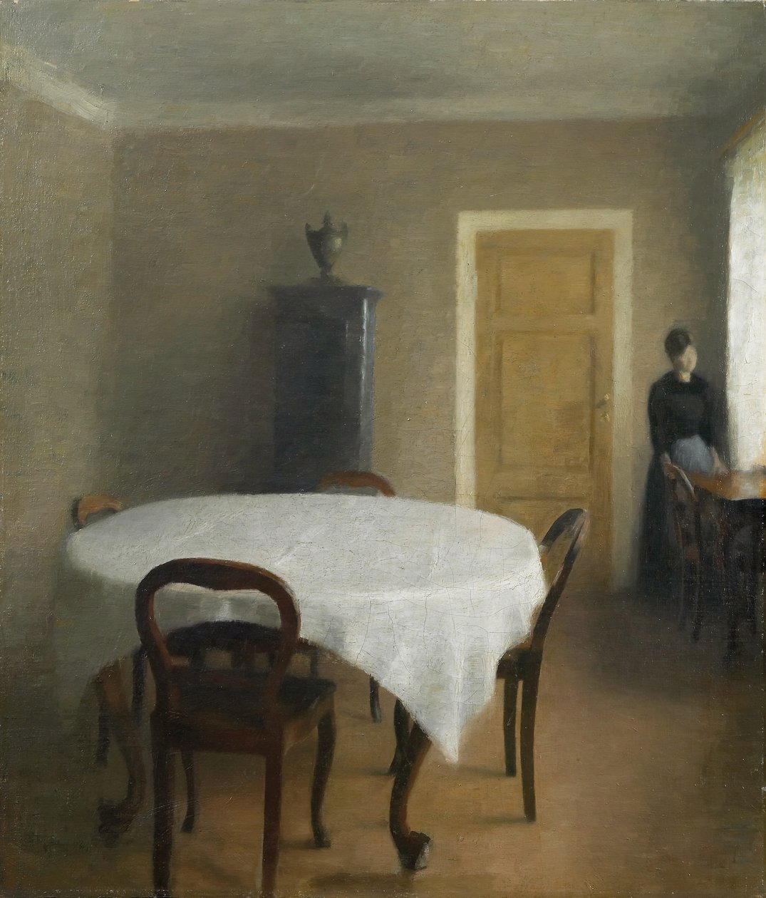 Sisustus, ruokasali Hammershøin lapsuudenkodissa, Frederiksberg Allé, 1891 tekijältä Vilhelm Hammershoi