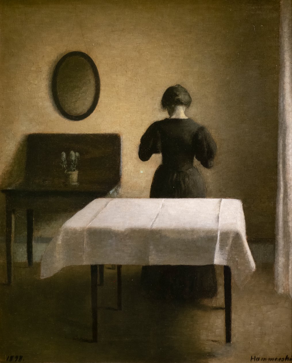 Sisustus takana naisen kanssa tekijältä Vilhelm Hammershoi