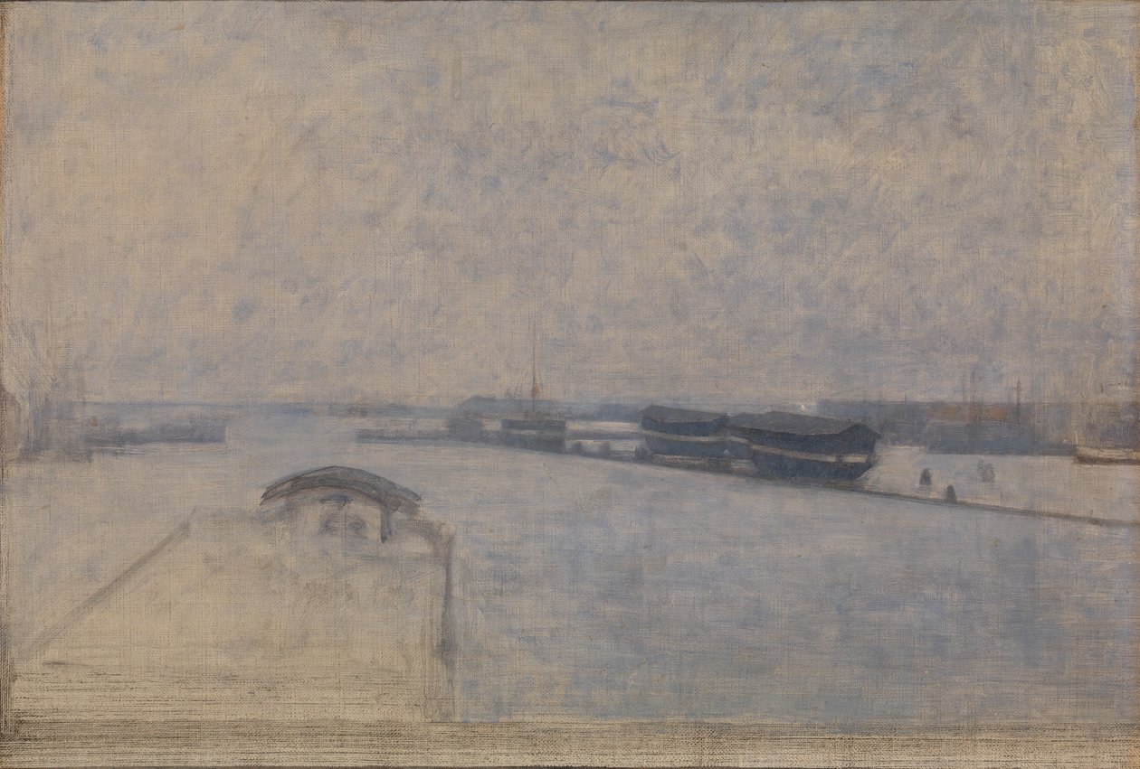 Näkymä Kvæsthusgadelta Kööpenhaminan sataman ylle tekijältä Vilhelm Hammershoi