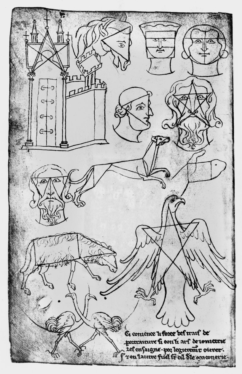 Ms Fr 19093 fol.18v Erilaisia piirustuksia (faksikopio) tekijältä Villard de Honnecourt