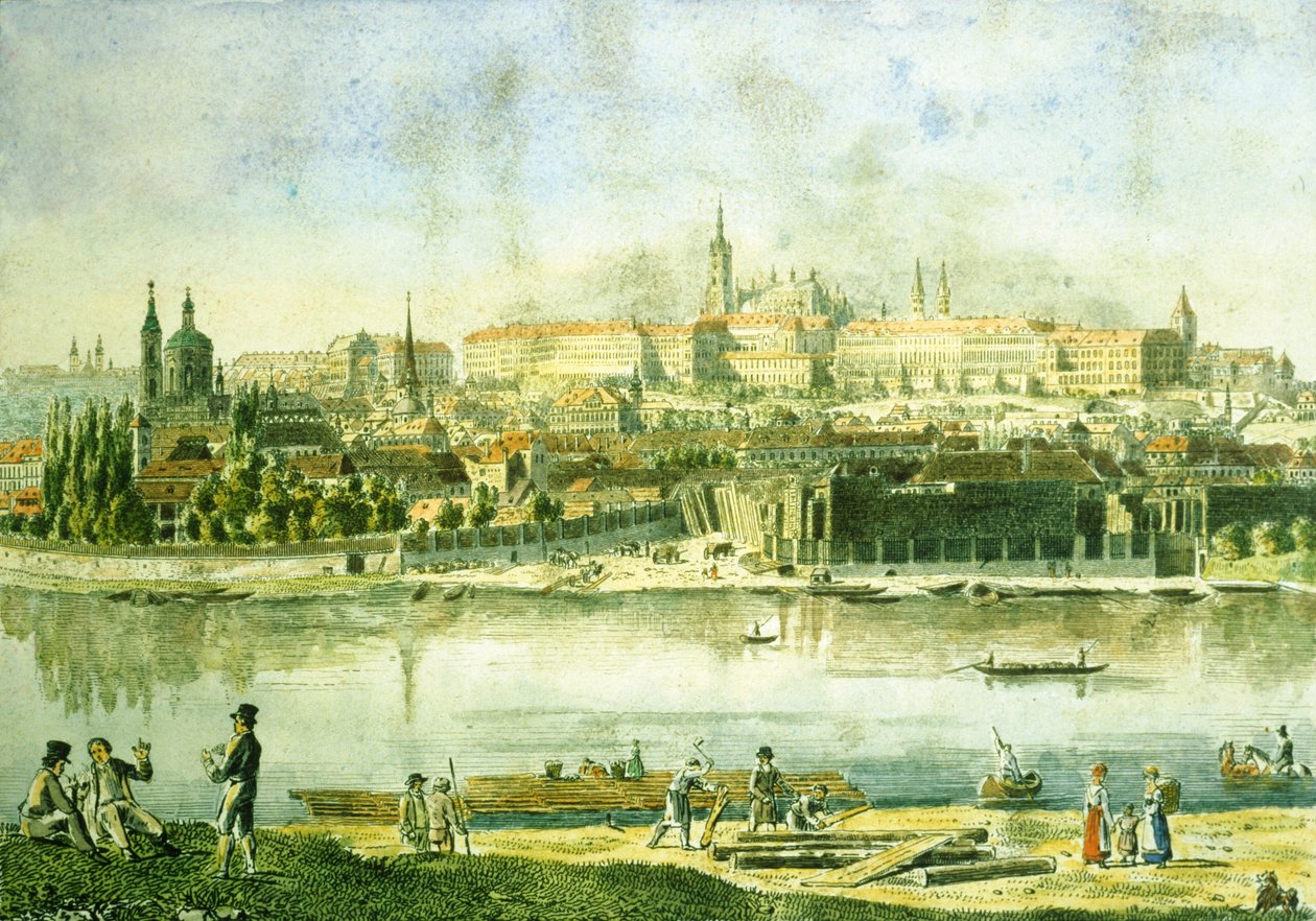 Prahan linna ja osa pientä korttelia, 1825 (värillinen etsaus) tekijältä Vincenc Morstadt