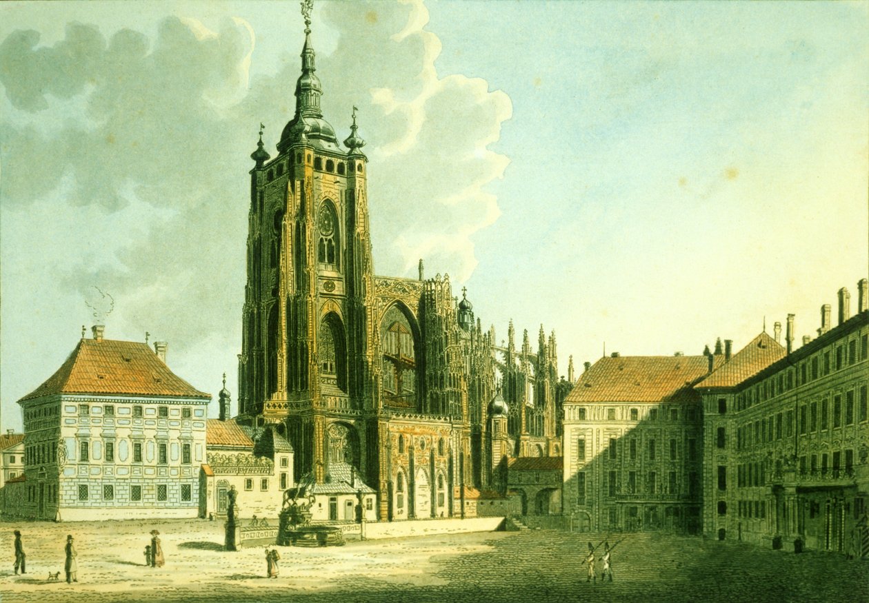 Pyhän Vituksen katedraali idästä, 1825 (etsaus akvatintalla) tekijältä Vincenc Morstadt