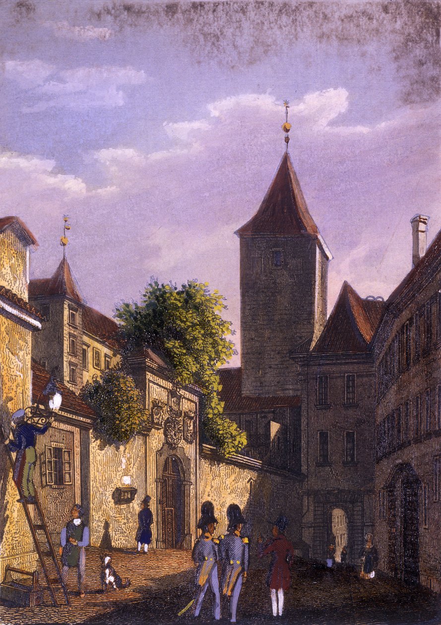 Vanha Burgraven palatsi, 1847 (värillinen teräskaiverrus) tekijältä Vincenc Morstadt