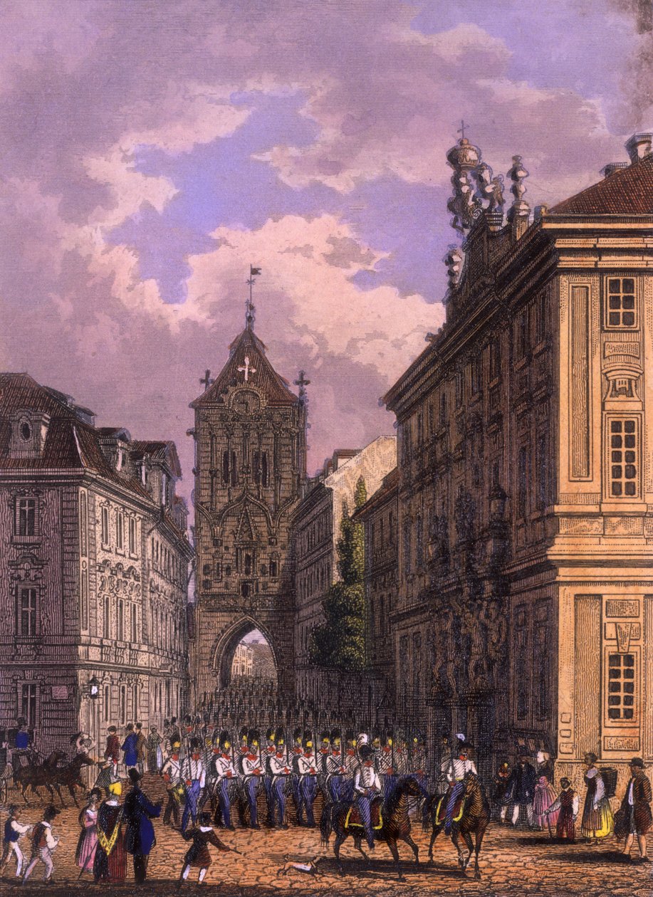 Celetná-katu, 1847 (värillinen teräskaiverrus) tekijältä Vincenc and Geissler, F. Morstadt