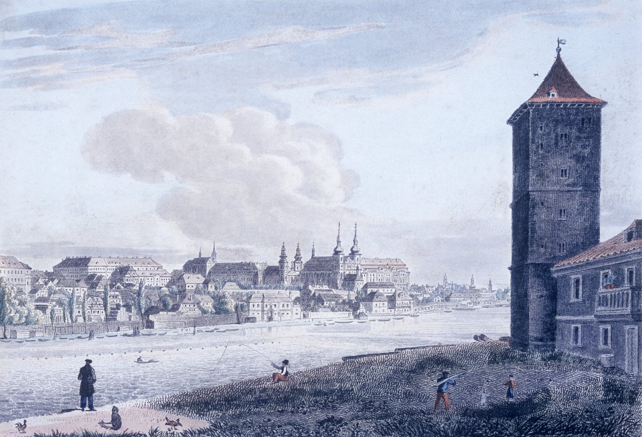 Näkymä New Towniin, 1830 (värillinen etsaus) tekijältä Vincenc Morstadt