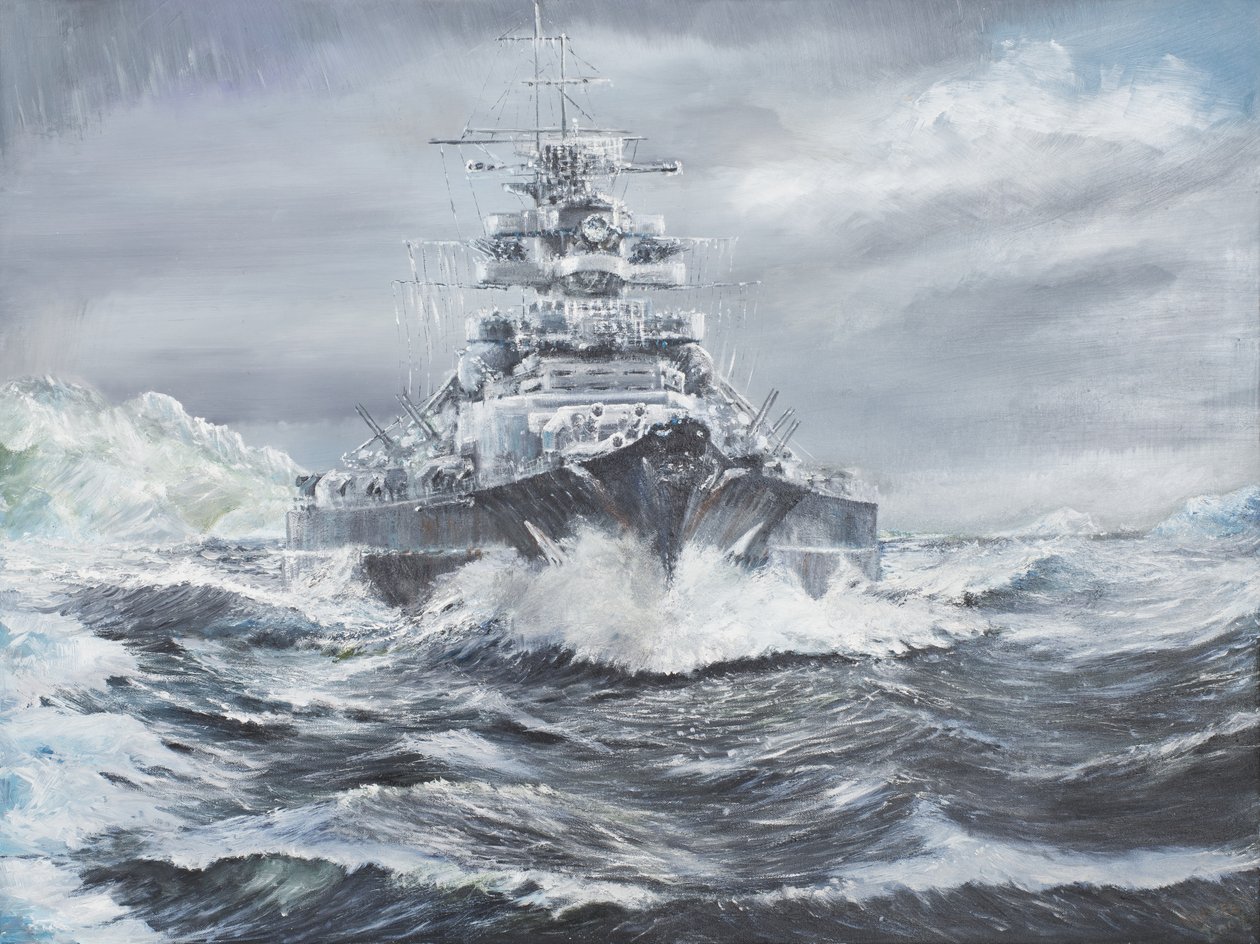 Bismarck Grönlannin rannikolla klo 19.00 23.5.1941, 2007 (Öljy kankaalle) tekijältä Vincent Alexander Booth