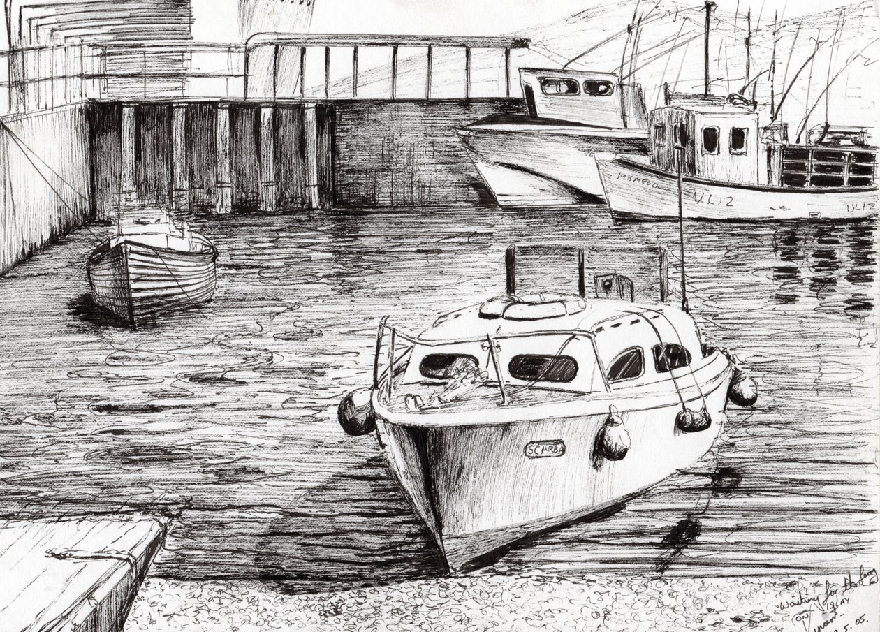 Boats at Islay Scotland, 2005, (muste paperille) tekijältä Vincent Alexander Booth