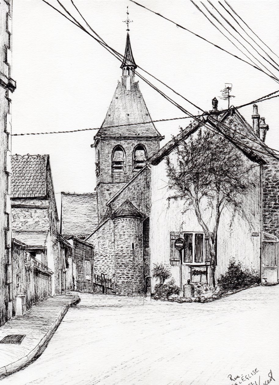 Kirkko Laignesissa Ranskassa, 2007, (muste paperille) tekijältä Vincent Alexander Booth