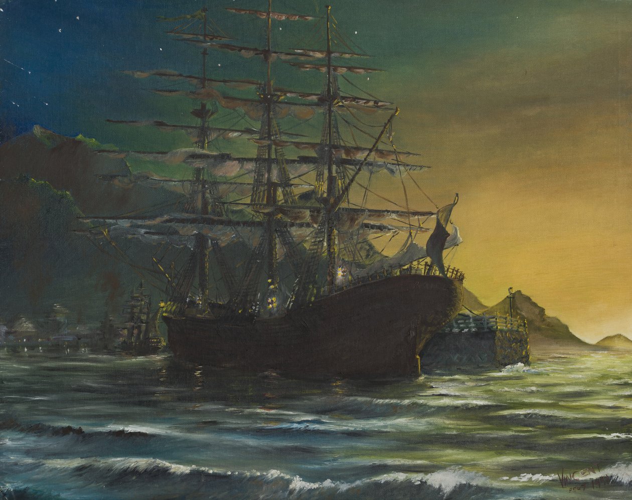 Clipper-laiva satamassa 1860-luku, 1991, (öljy kankaalle) tekijältä Vincent Alexander Booth