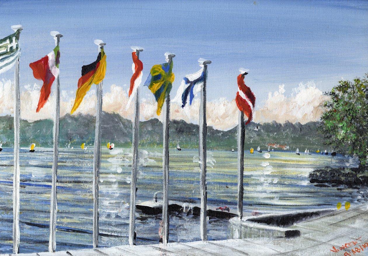 Liput Lac Lemanissa, 2010, (akryyli kankaalle) tekijältä Vincent Alexander Booth